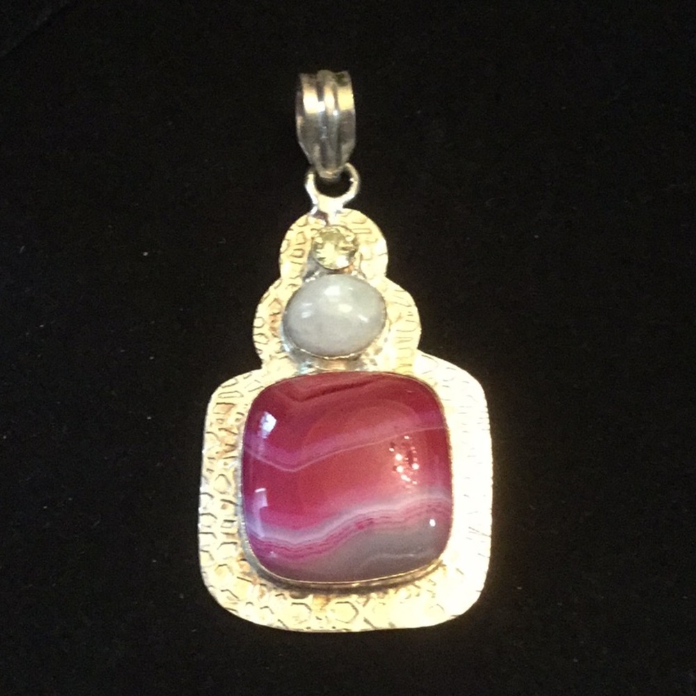 Super Stunning Hot Pink Agate & Moonstone Pendant